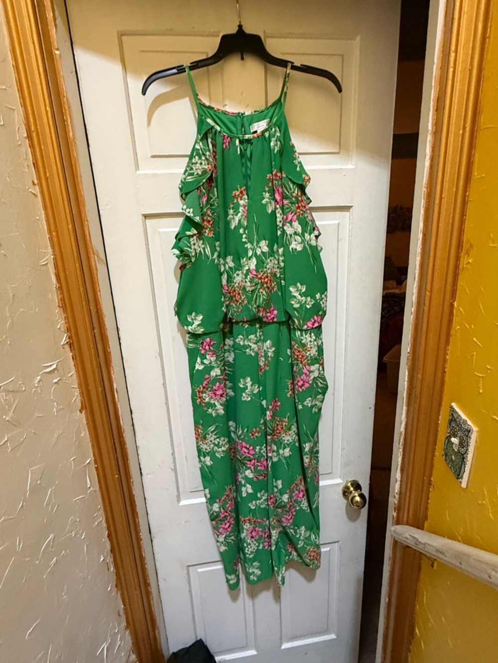 London Times Green Floral Ruffled Jumpsuit